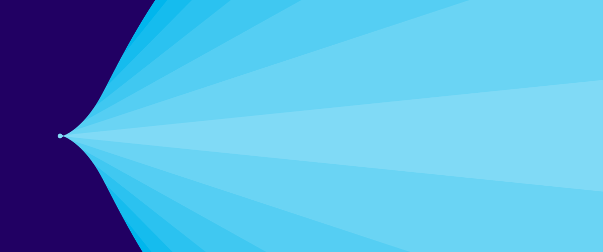 A graphic element with a purple background and a spectrum of blue colours in a wave pattern.