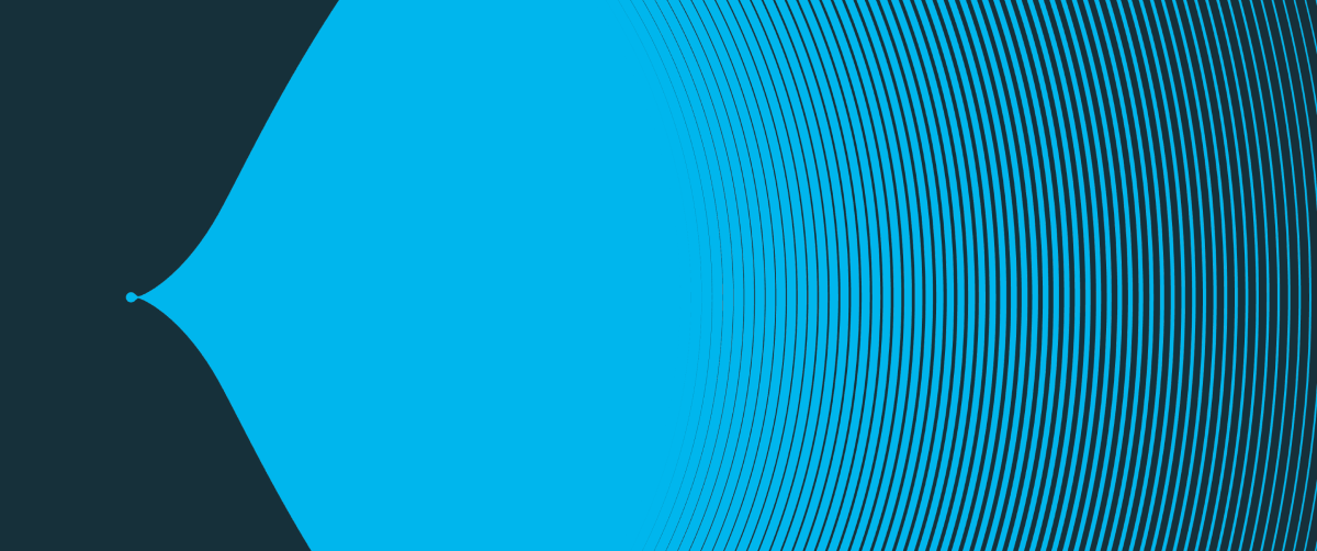 A graphic element with a grey background and a spectrum of blue colours and lines in a wave pattern.