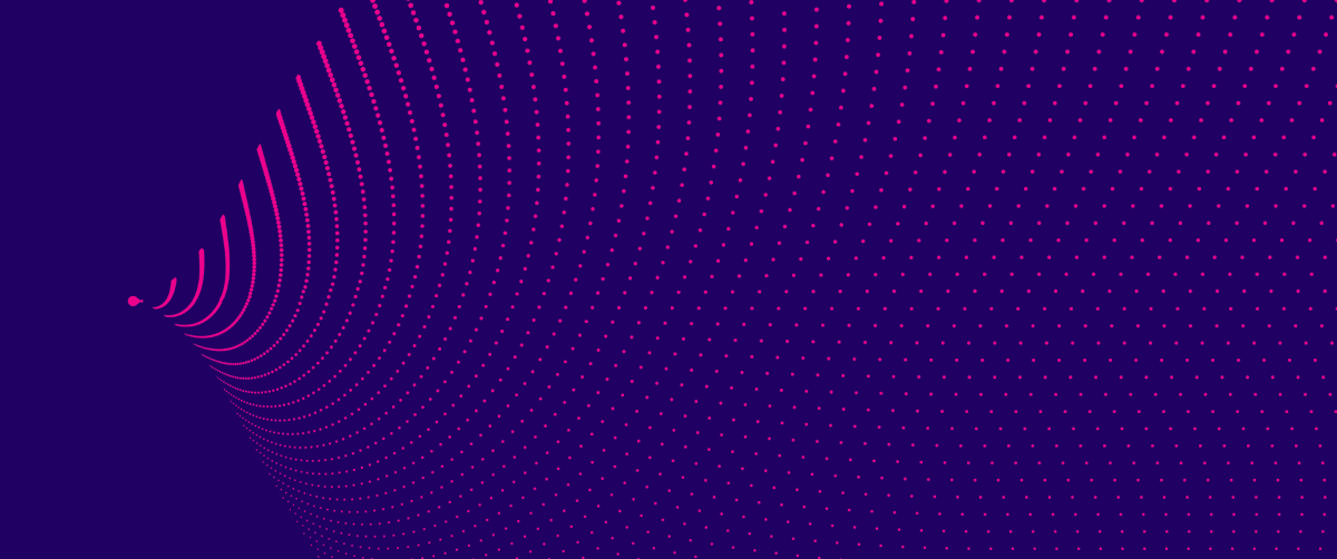 A graphic element with a purple background and a dotted pink lines in a wave pattern.