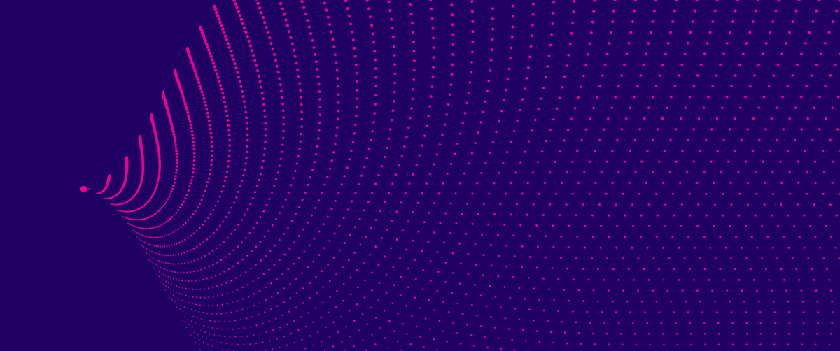 A graphic element with a purple background and a dotted pink lines in a wave pattern.