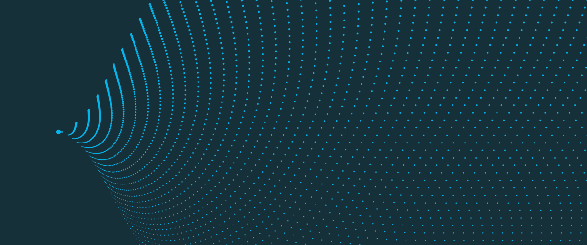 A graphic element with a dark blue background and dotted blue lines in a wave pattern.