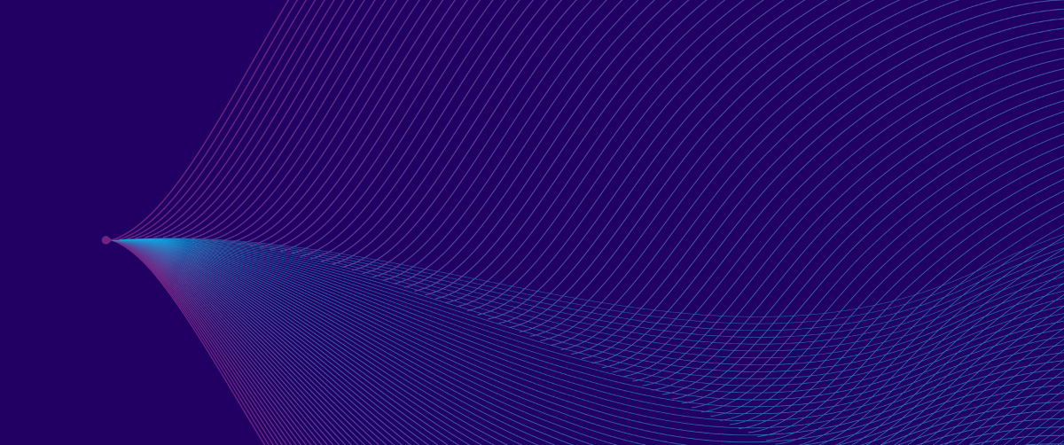 A graphic element with a purple background and pink and blue lines in a wave pattern.